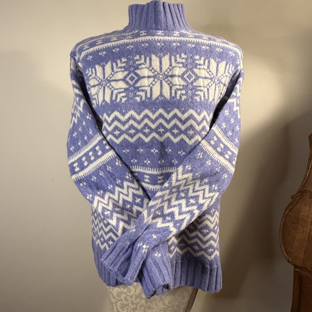 Vtg Blue Nordic Turtleneck Sweater Large  Lambswool Pullover LT Sport Mockneck